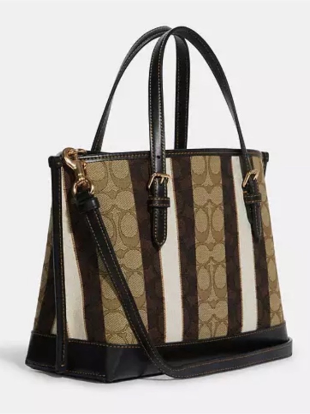 COACH Mollie Tote 25 In Signature Jacquard With Stripes Bag Brown Black READ - Picture 16 of 17